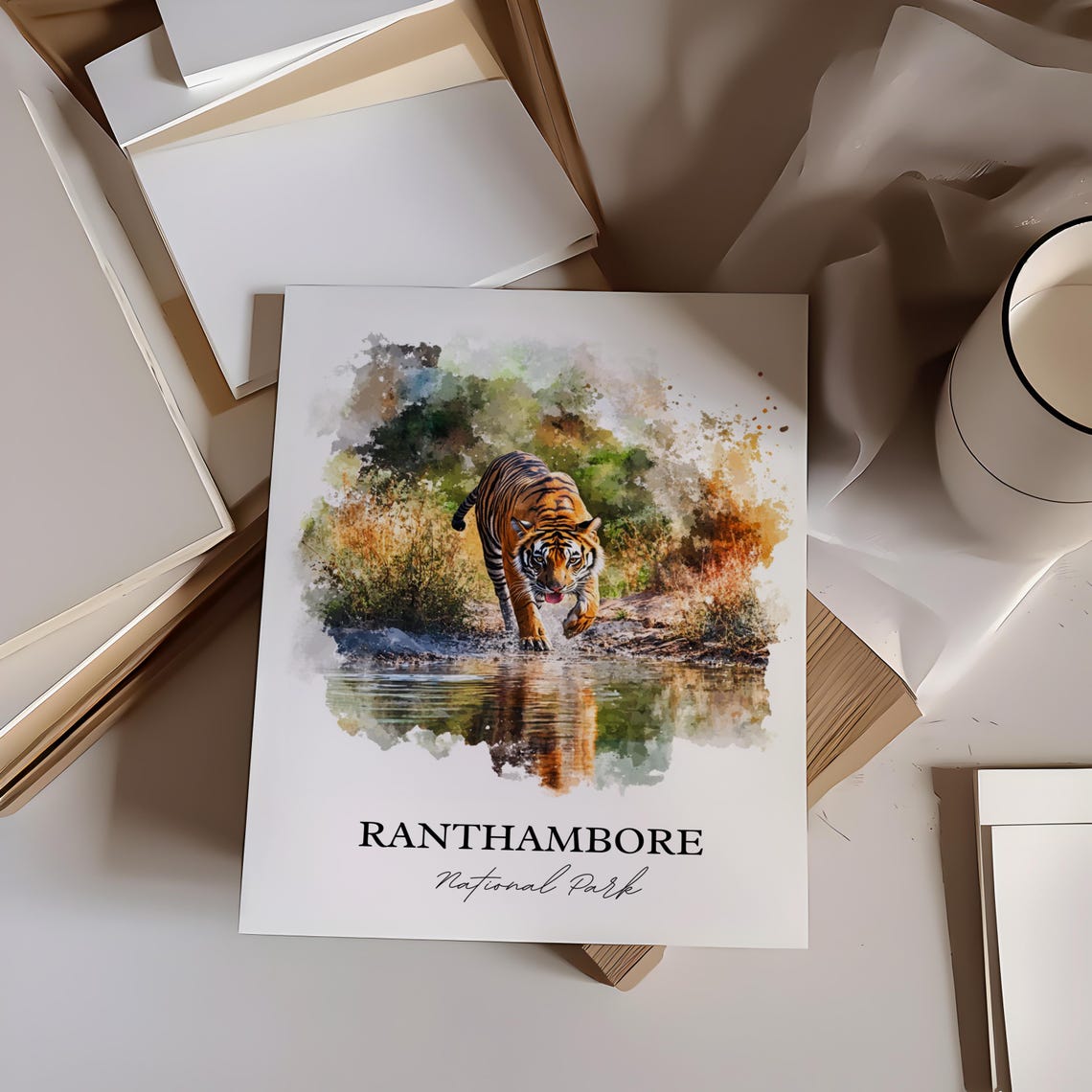 Ranthambore Tiger India Wildlife Watercolor National Park Poster - Image 3