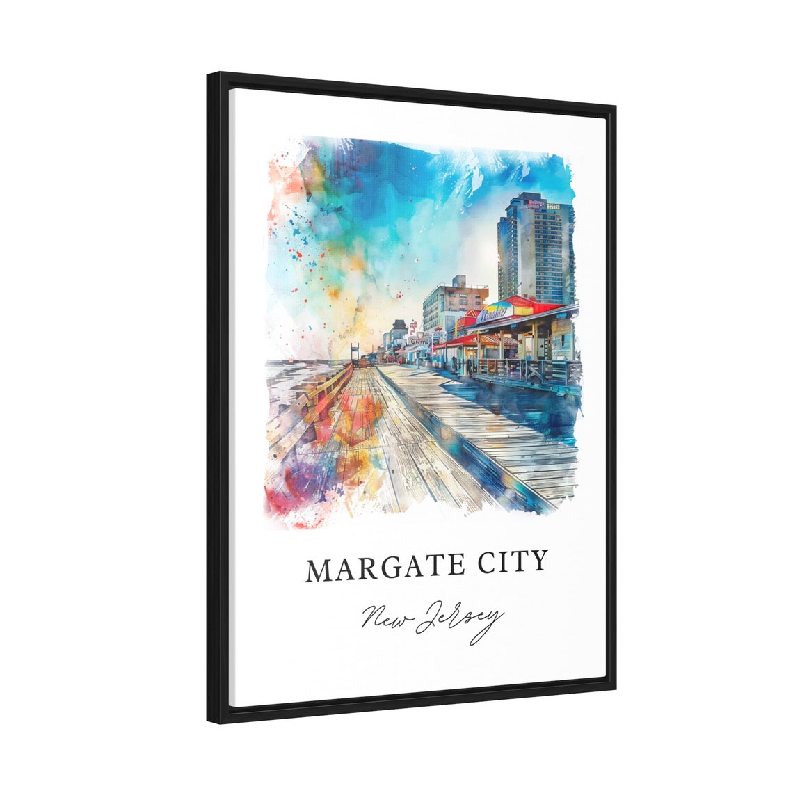 Margate City New Jersey Watercolor Boardwalk Beachfront Poster - Image 2