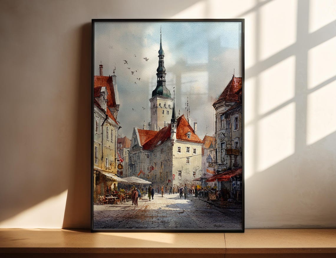 Old Town Square Watercolor Historic Street Cityscape View Poster