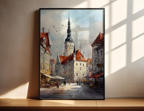 Tallinn Watercolor Art Travel Print Estonia Artwork Decor Skyline Wall