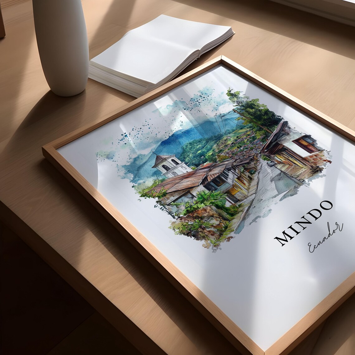 Mindo Ecuador Watercolor Mountain Village Street Scene Poster - Image 5