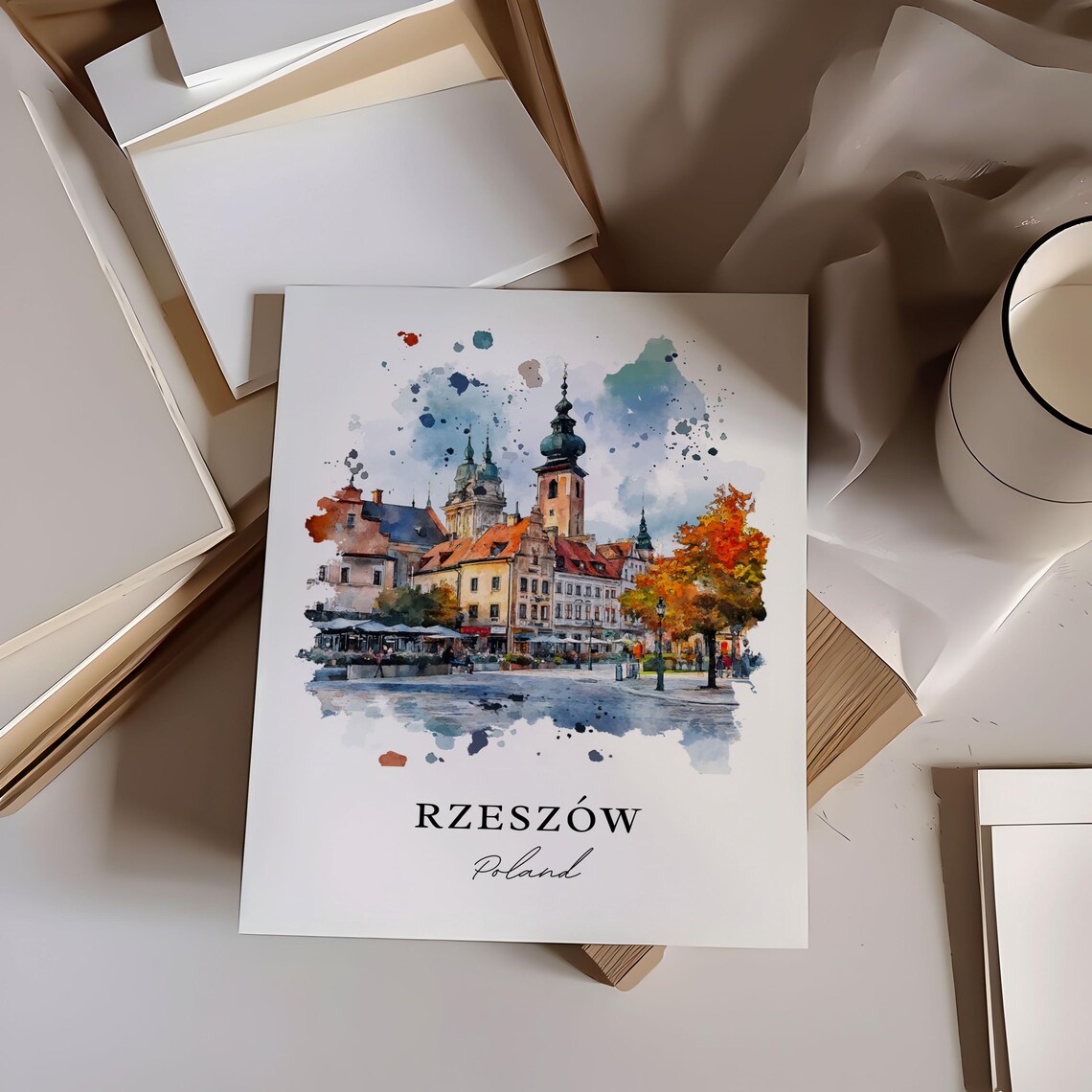 Rzeszow Poland Historic Old Town Market Watercolor Travel Poster - Image 6