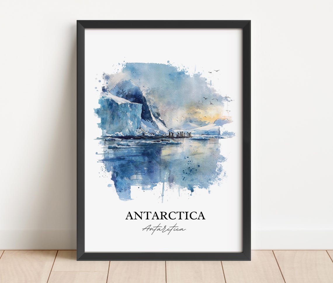 Antarctica Watercolor Glacier Icebergs Penguins Travel Art Poster - Image 4