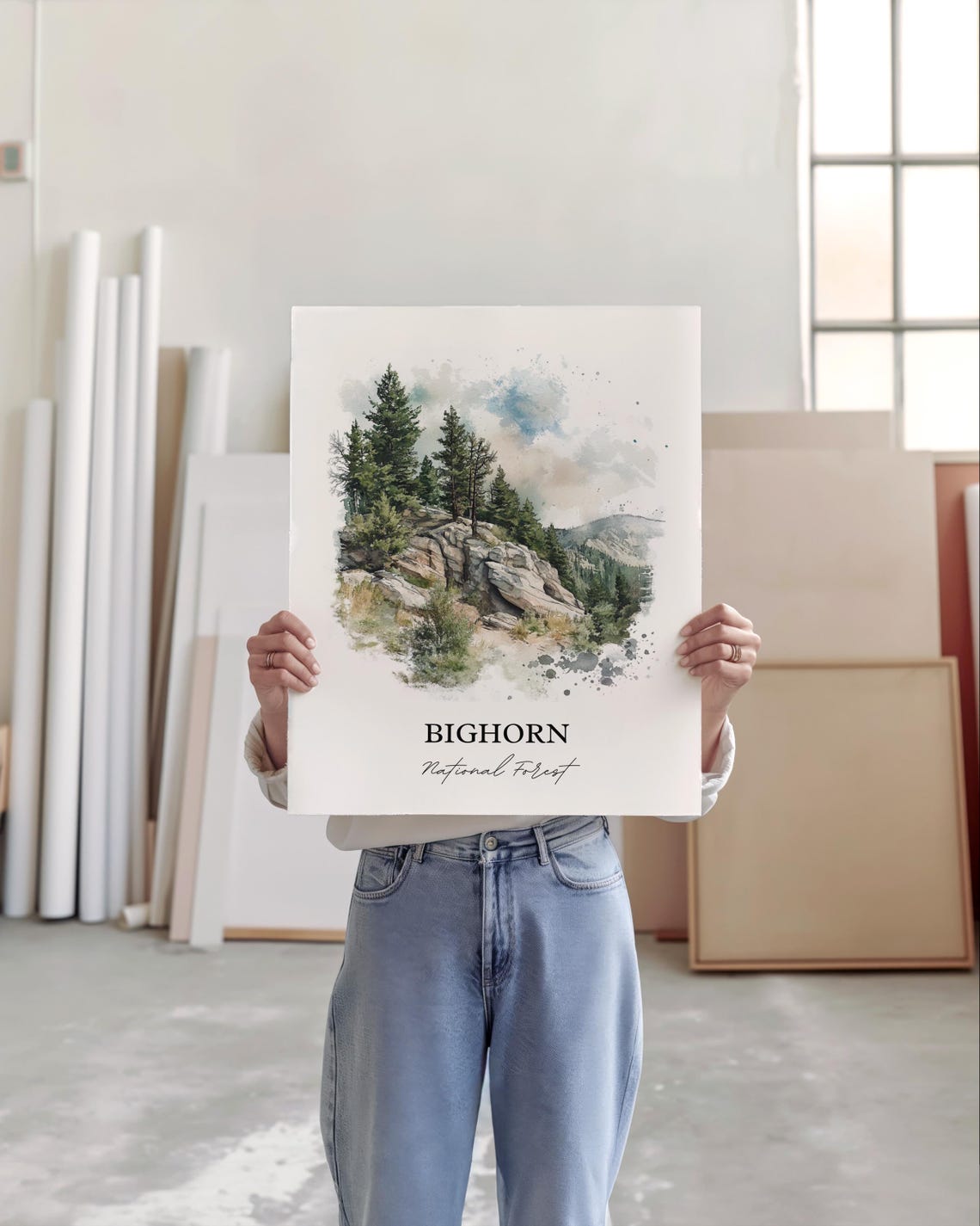Bighorn National Forest Rocky Ridge Watercolor Mountain Poster - Image 3