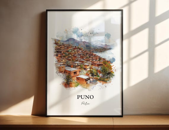 Puno Peru Wall Art Lake Titicaca Print Watercolor Gift Travel Poster Housewarming