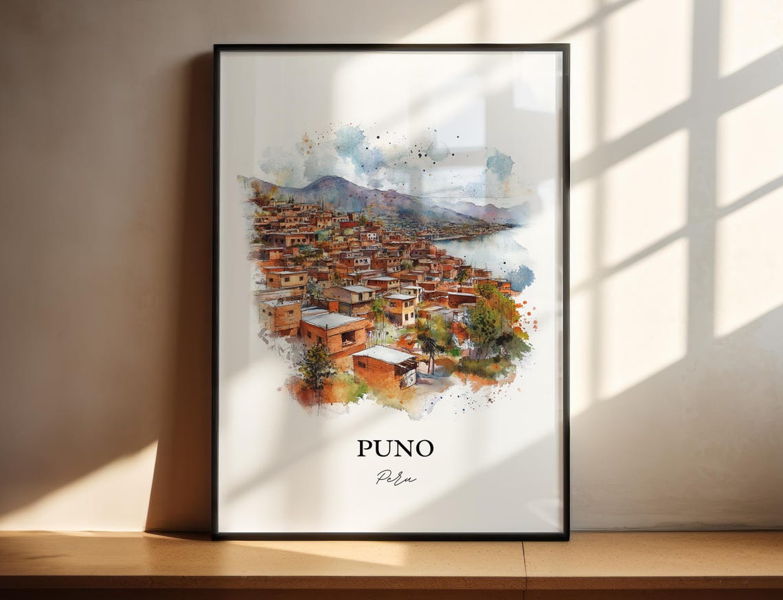 Puno Peru Wall Art Lake Titicaca Print Watercolor Gift Travel Poster Housewarming