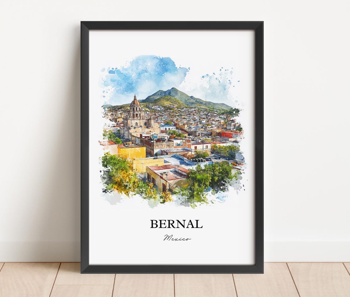 Bernal Mexico Wall Art Quertaro Print Watercolor Gift Travel Poster Housewarming - Image 2