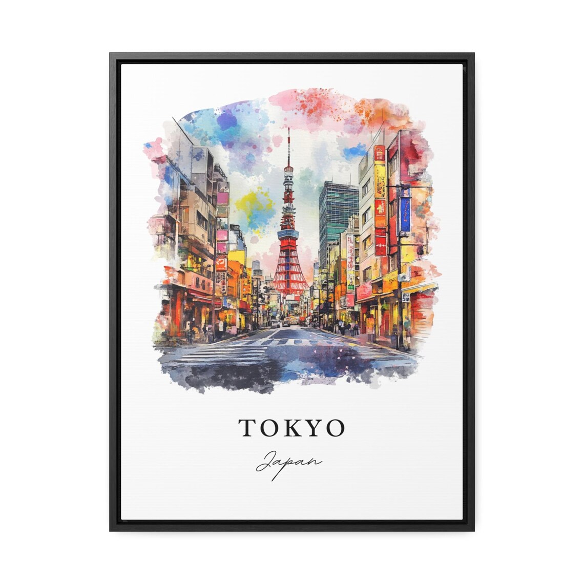 Tokyo Japan Watercolor Tokyo Tower Neon Street City Scene Poster - Image 3