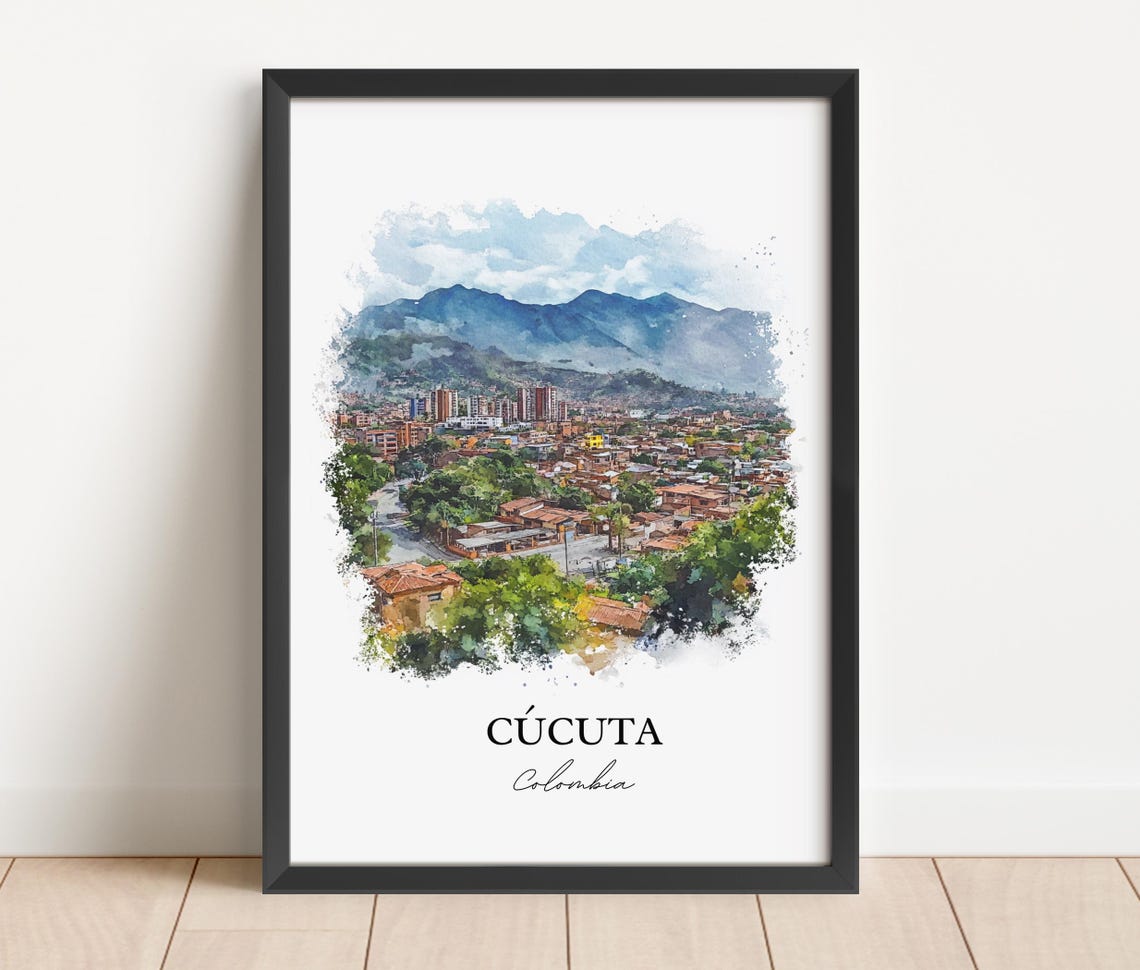 Cucuta Colombia Mountain City Watercolor Skyline Travel Poster - Image 5