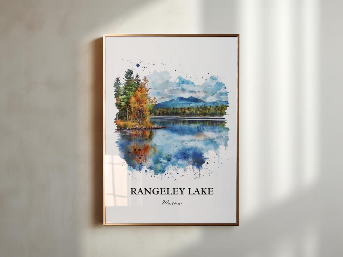 Rangeley Lake Maine Watercolor Fall Foliage Mountain Lake Poster - Image 5