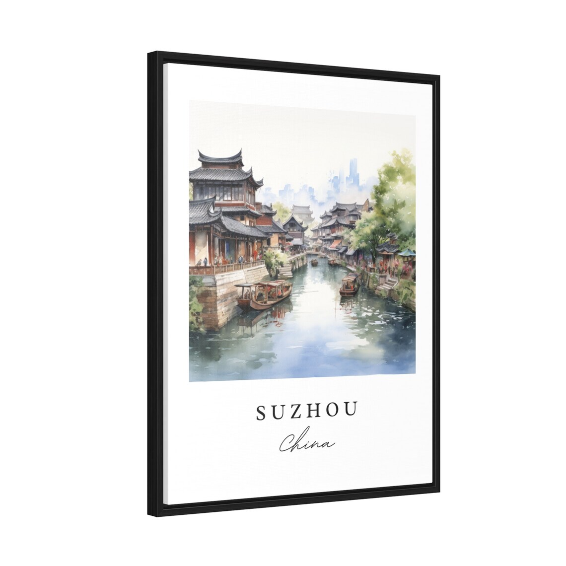 Suzhou China Canal Water Town Boats Watercolor Travel Poster - Image 2