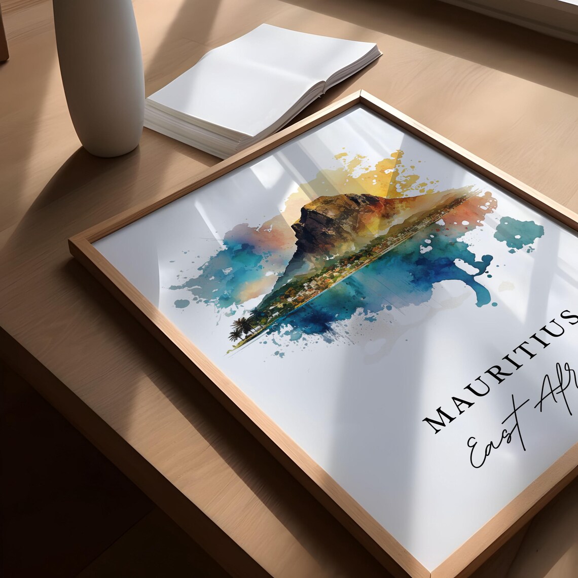 Mauritius Island Mountain Coast Watercolor Paradise Travel Poster - Image 3