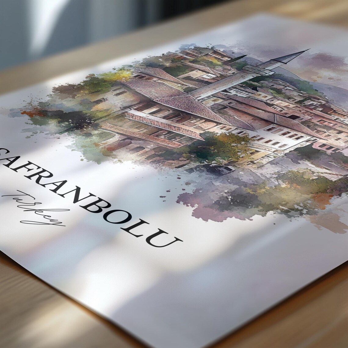 Safranbolu Turkey Watercolor Ottoman Houses Minaret Travel Poster - Image 7