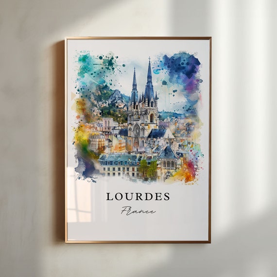 Lourdes France Watercolor Travel Poster, Art Print