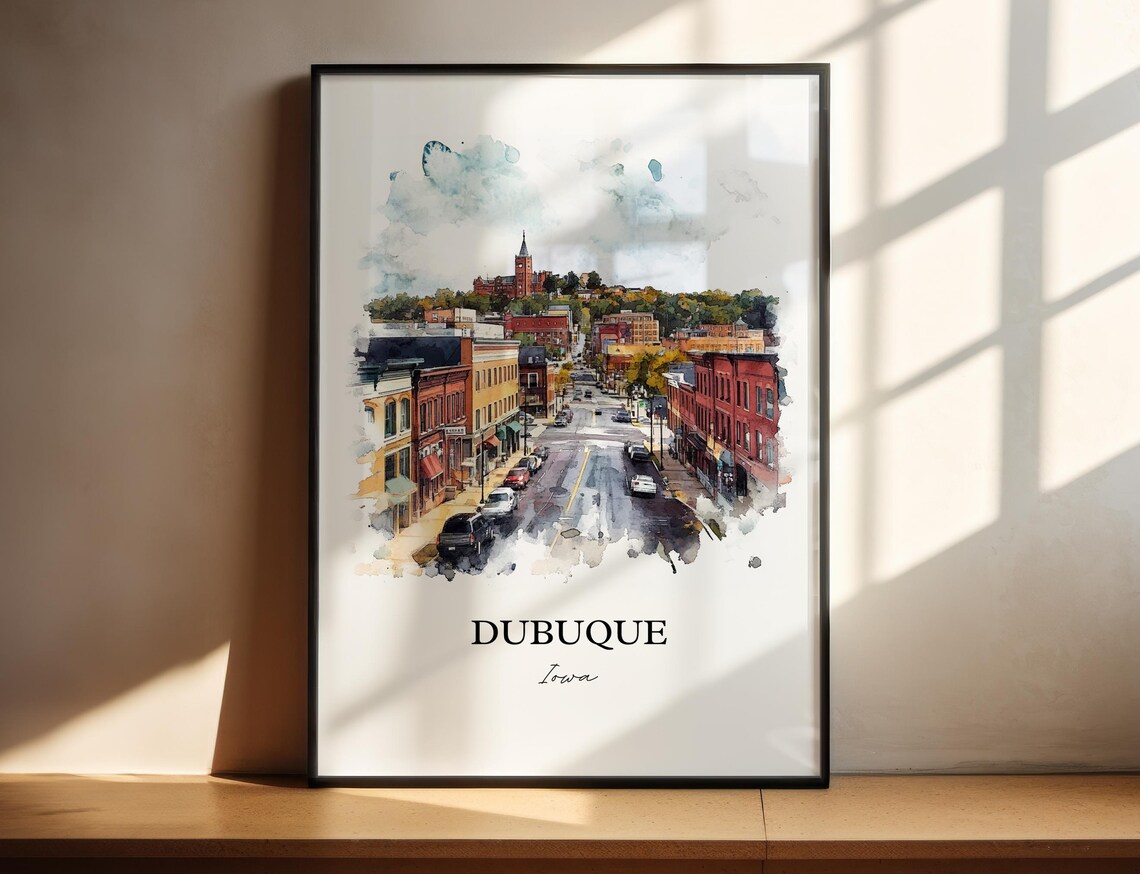 Dubuque Ia Watercolor Travel Poster, Iowa Print