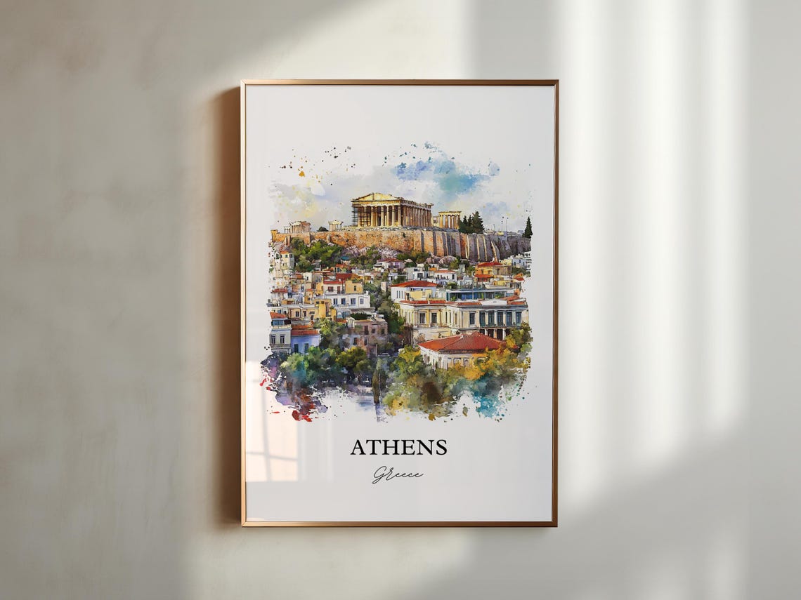 Athens Greece Watercolor Travel Poster, Art Print - Image 5