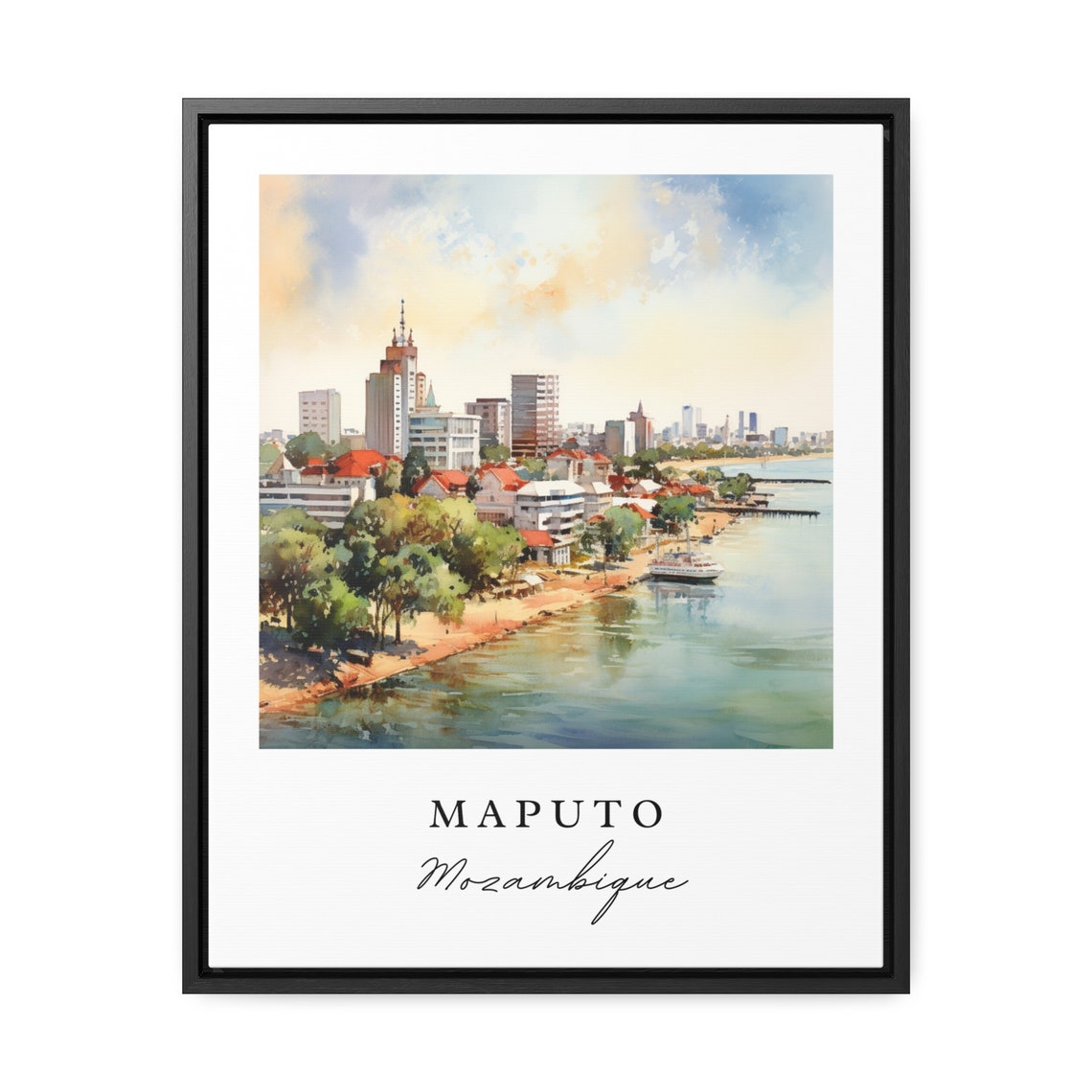 Maputo Mozambique Waterfront Skyline Watercolor Travel Poster - Image 2