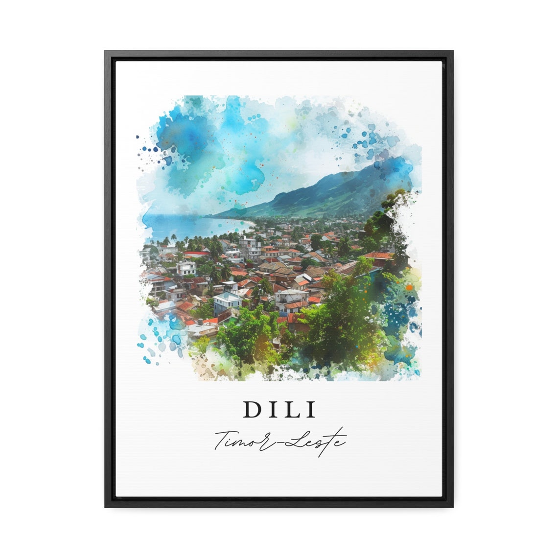 Dili Timor Leste Watercolor Coastal Town Bay View Travel Poster - Image 2