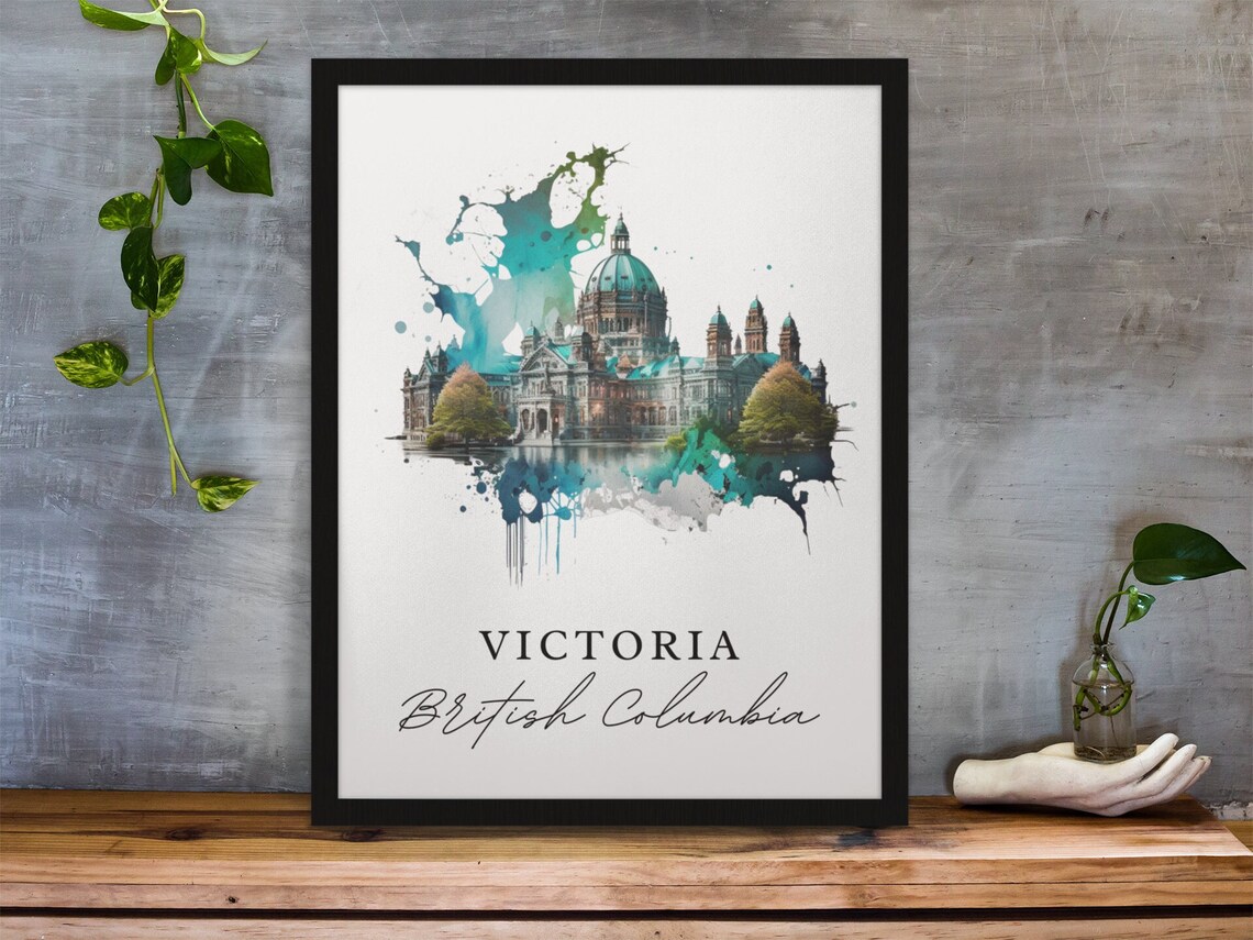 Victoria British Columbia Parliament Building Watercolor Travel Poster
