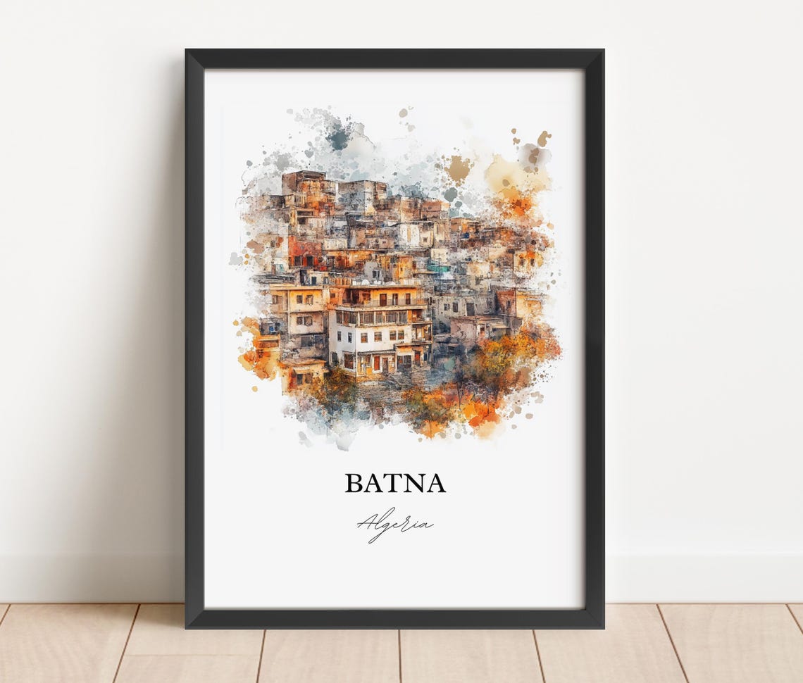 Batna Algeria Historic Hillside Old Town Watercolor Travel Poster - Image 4