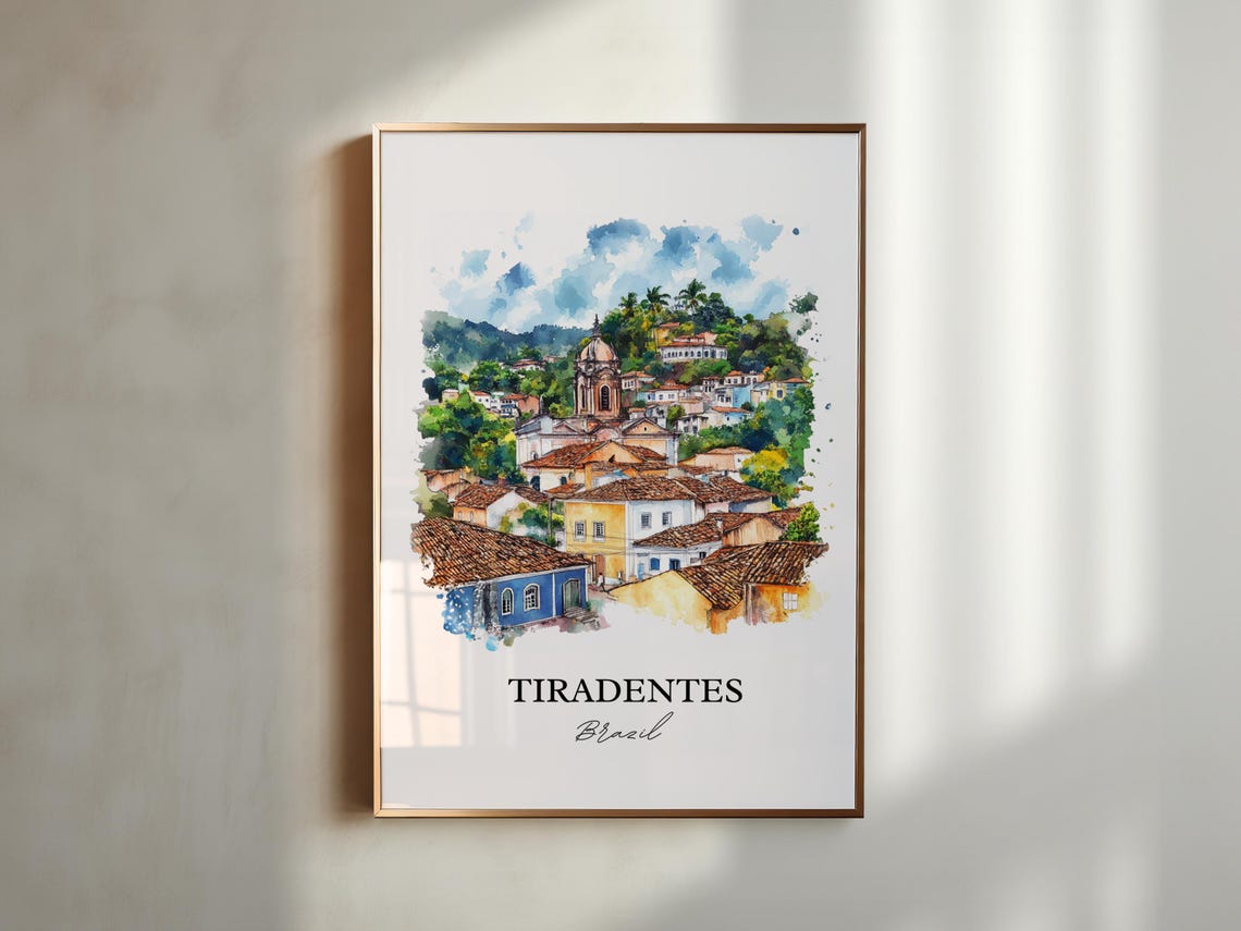 Tiradentes Brazil Watercolor Colonial Hillside Town Travel Poster - Image 5