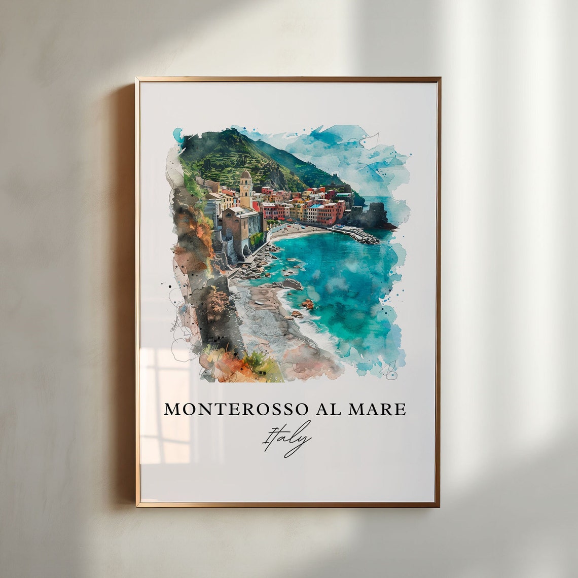 Monterosso Al Mare Cinque Terre Watercolor Italy Travel Poster