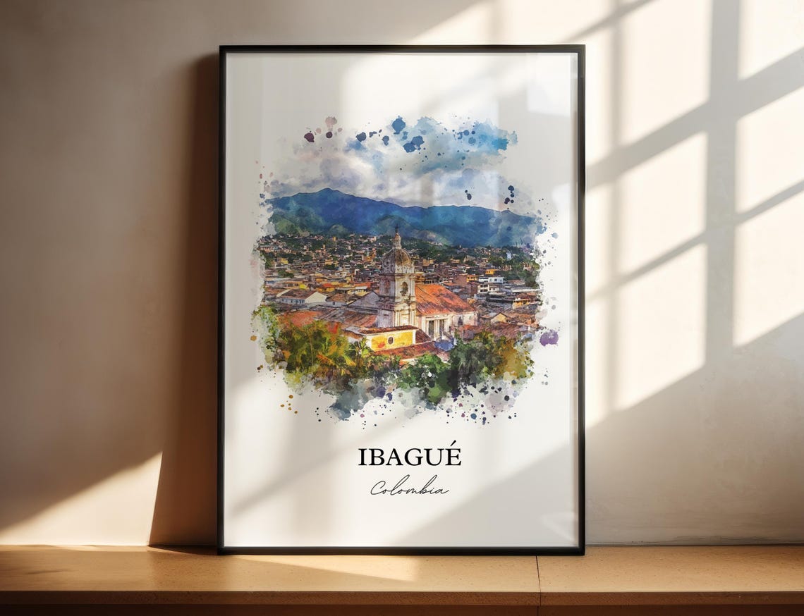 Ibague Colombia Watercolor Church Tower Andean Cityscape Poster