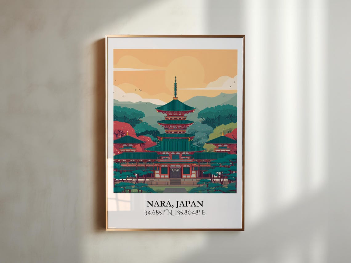 Nara Japan Five Storied Temple Pagoda Autumn Sunset Travel Poster - Image 6