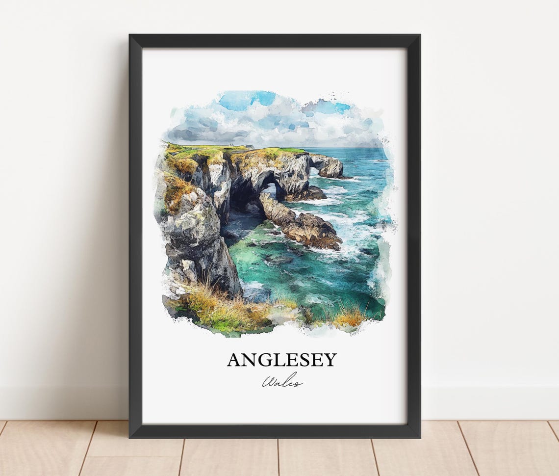 Anglesey Wales Rocky Sea Cliffs Watercolor Coastal Landscape Poster - Image 2