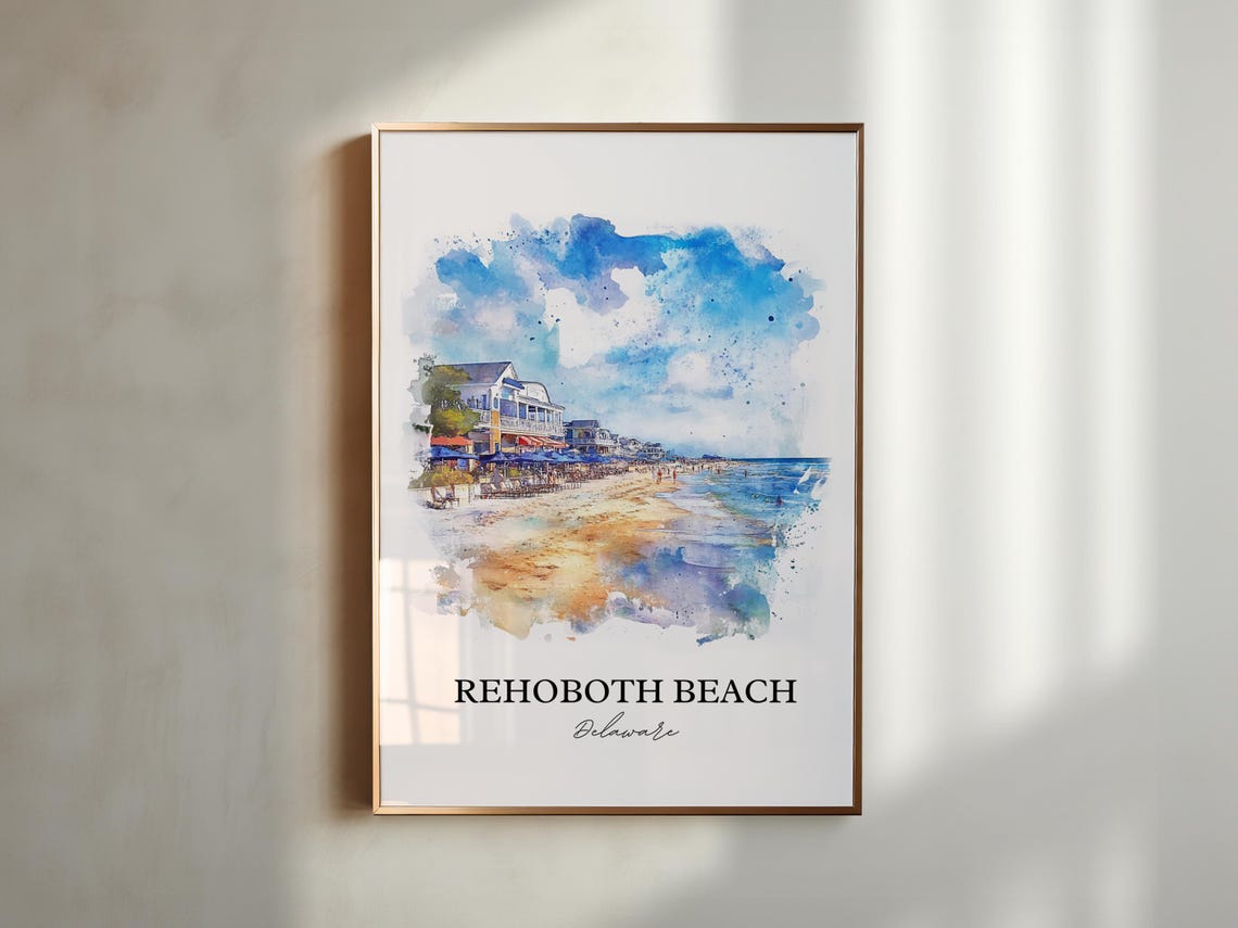 Rehoboth Beach Delaware Watercolor Beach Boardwalk Scene Poster - Image 5