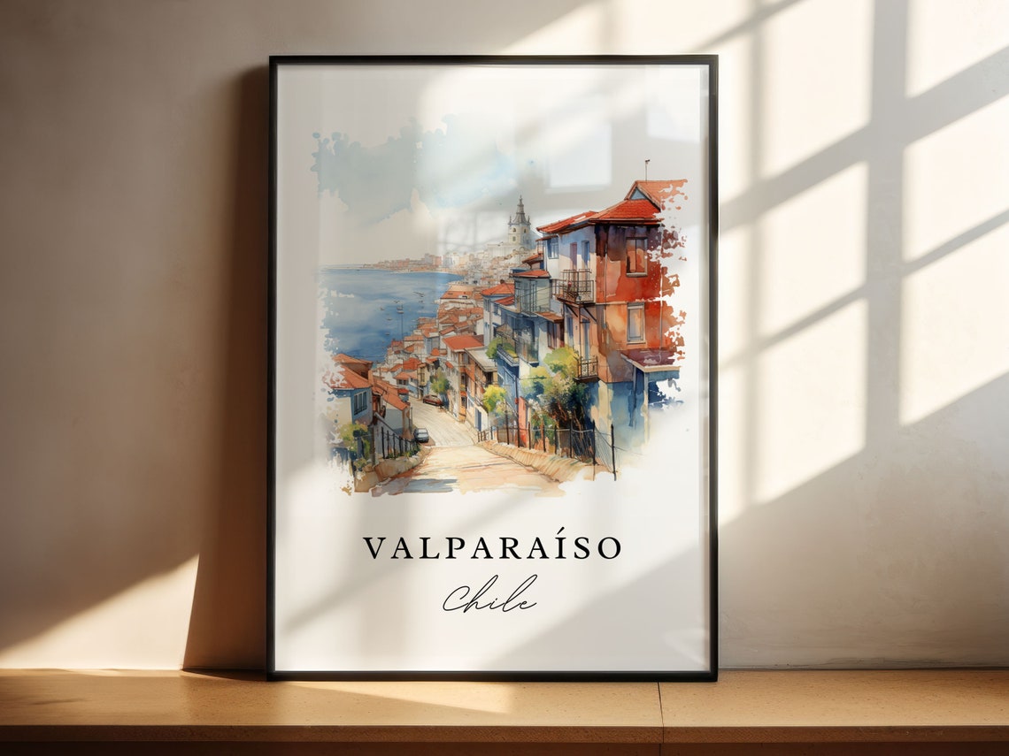 Valparaiso Chile Hillside Street Harbor Watercolor Travel Poster - Image 6