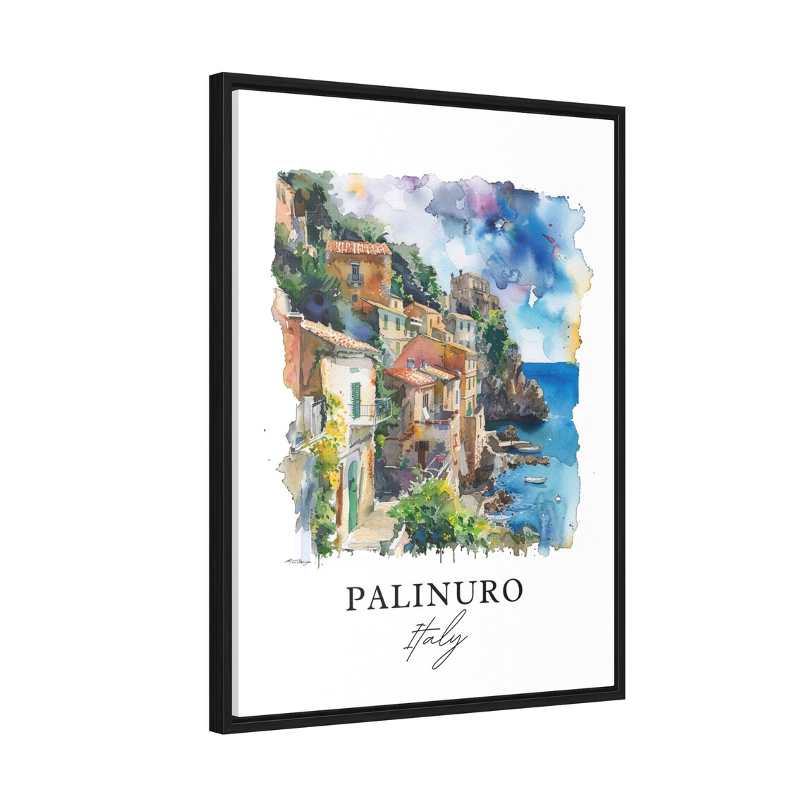 Palinuro Italy Cliffside Coastal Village Watercolor Sea Poster - Image 2