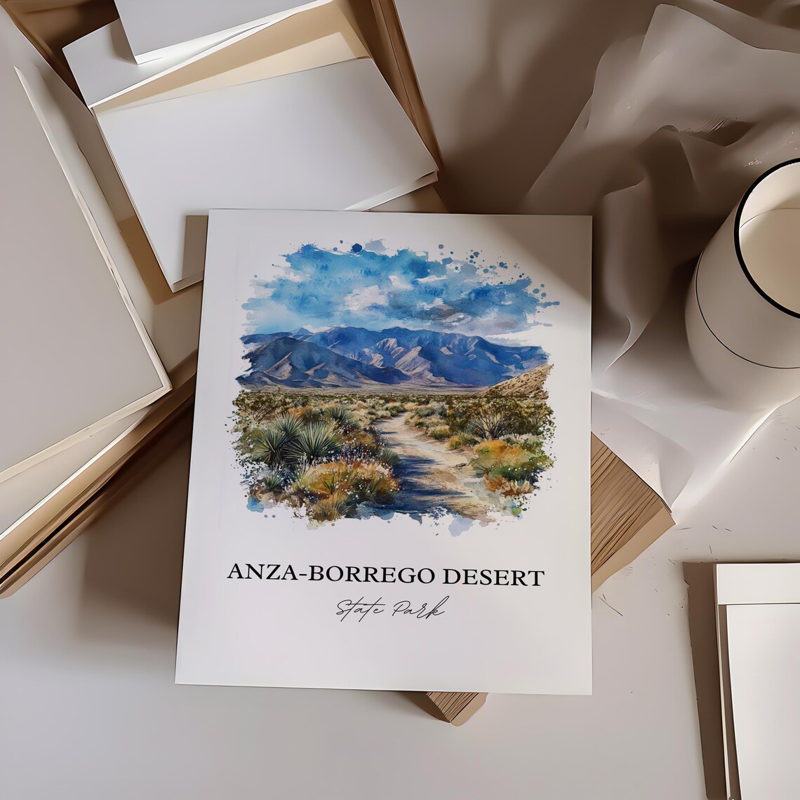 Anza-Borrego Desert California Cactus Trail Watercolor Travel Poster - Image 4