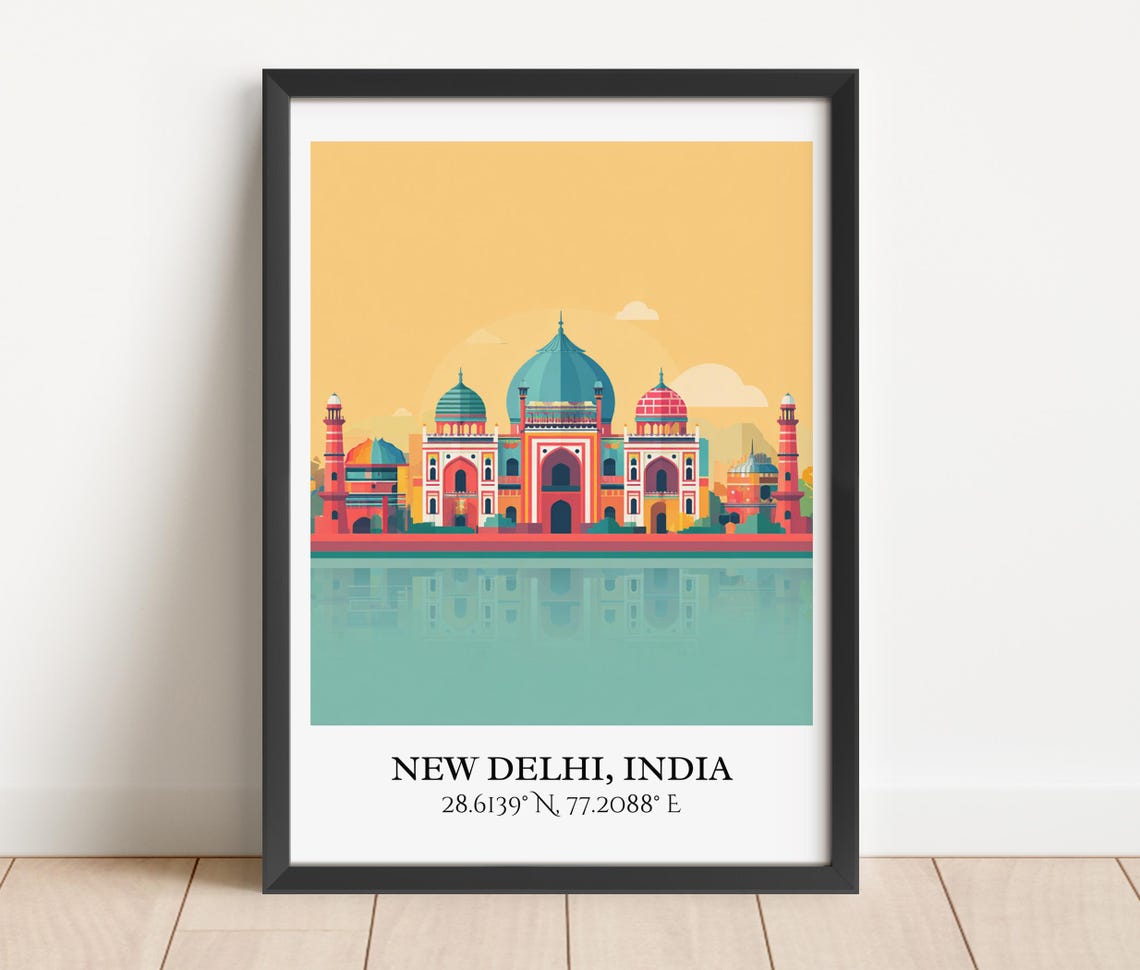 New Delhi India Mughal Domed Tombs Reflection Retro Travel Poster - Image 5