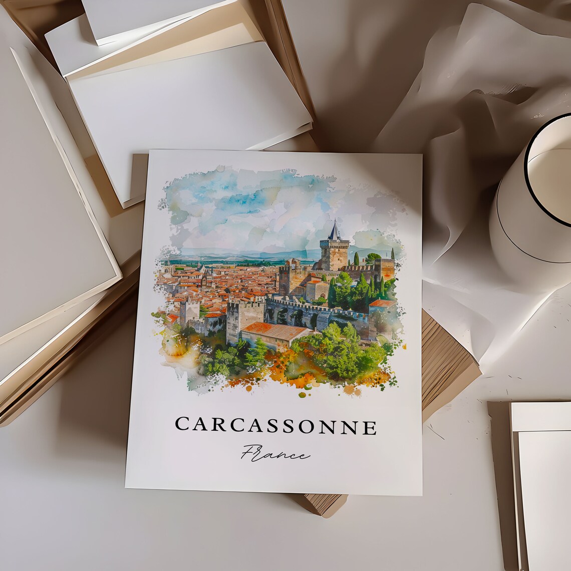 Carcassonne France Medieval Walled City Watercolor Castle Poster - Image 6