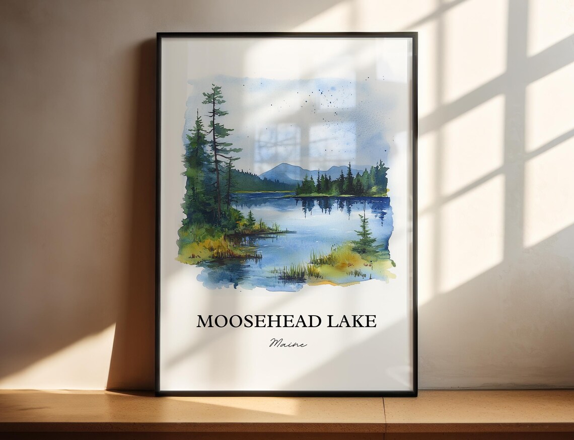 Moosehead Lake Maine Watercolor Travel Poster