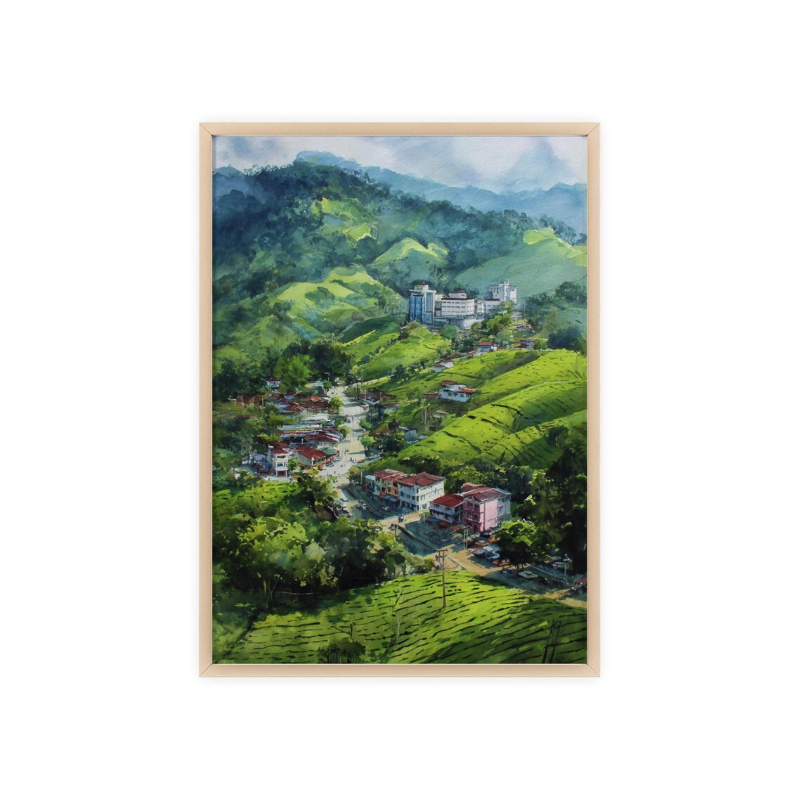 Cameron Highlands Malaysia Watercolor Tea Plantations Travel Poster