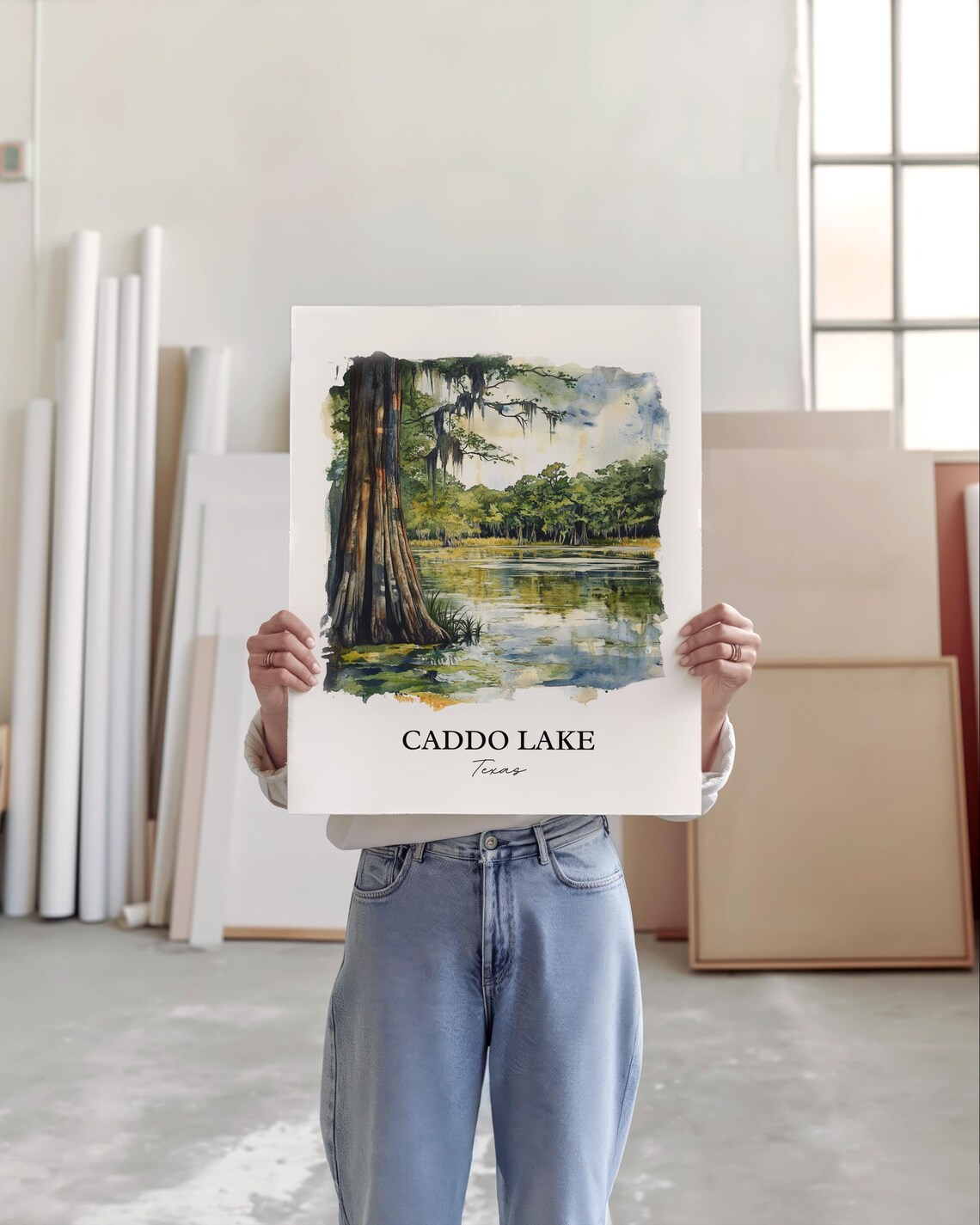 Caddo Lake Texas Watercolor Cypress Swamp Spanish Moss Scene Poster - Image 3
