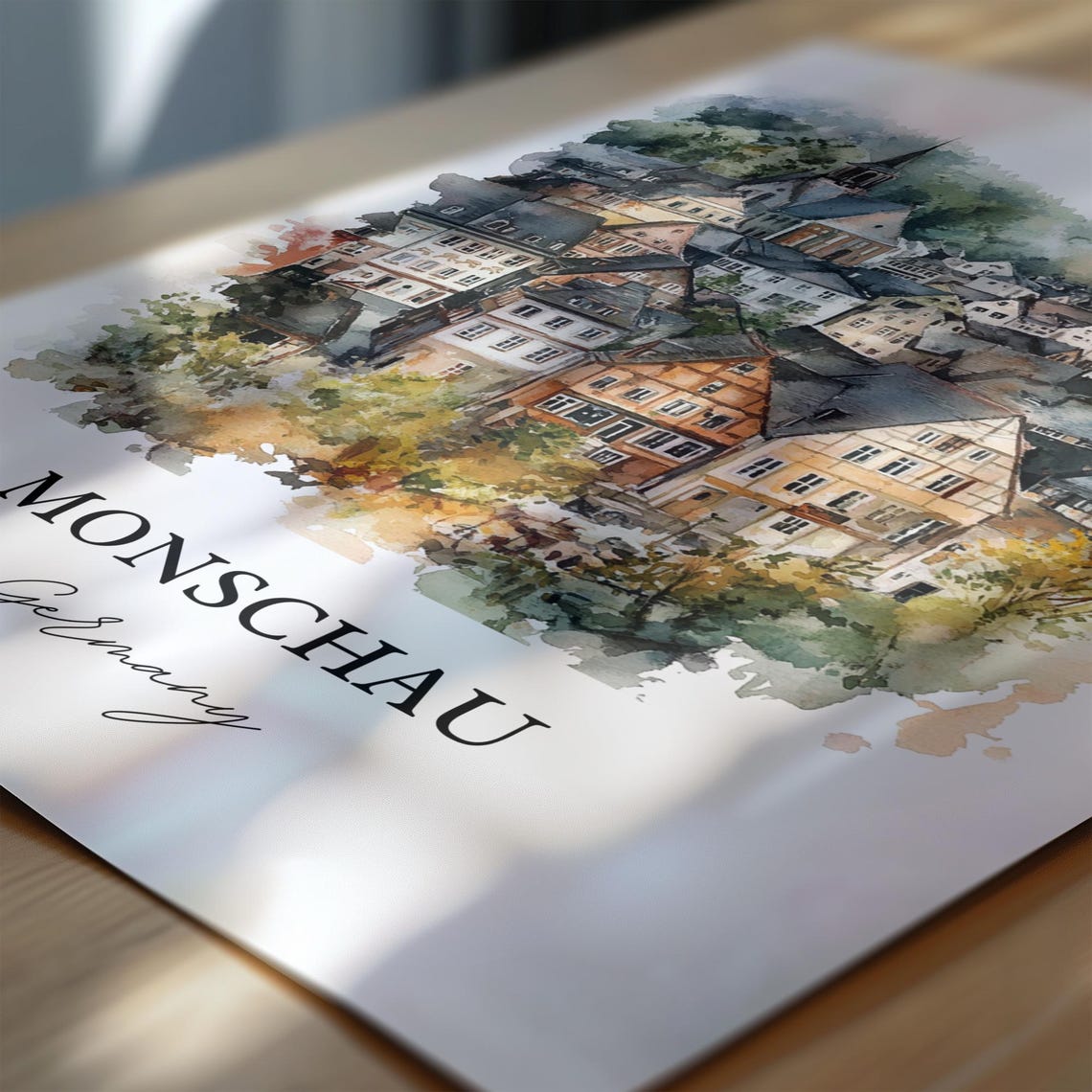 Monschau Germany Watercolor Half Timbered Village Church Hill Poster - Image 6