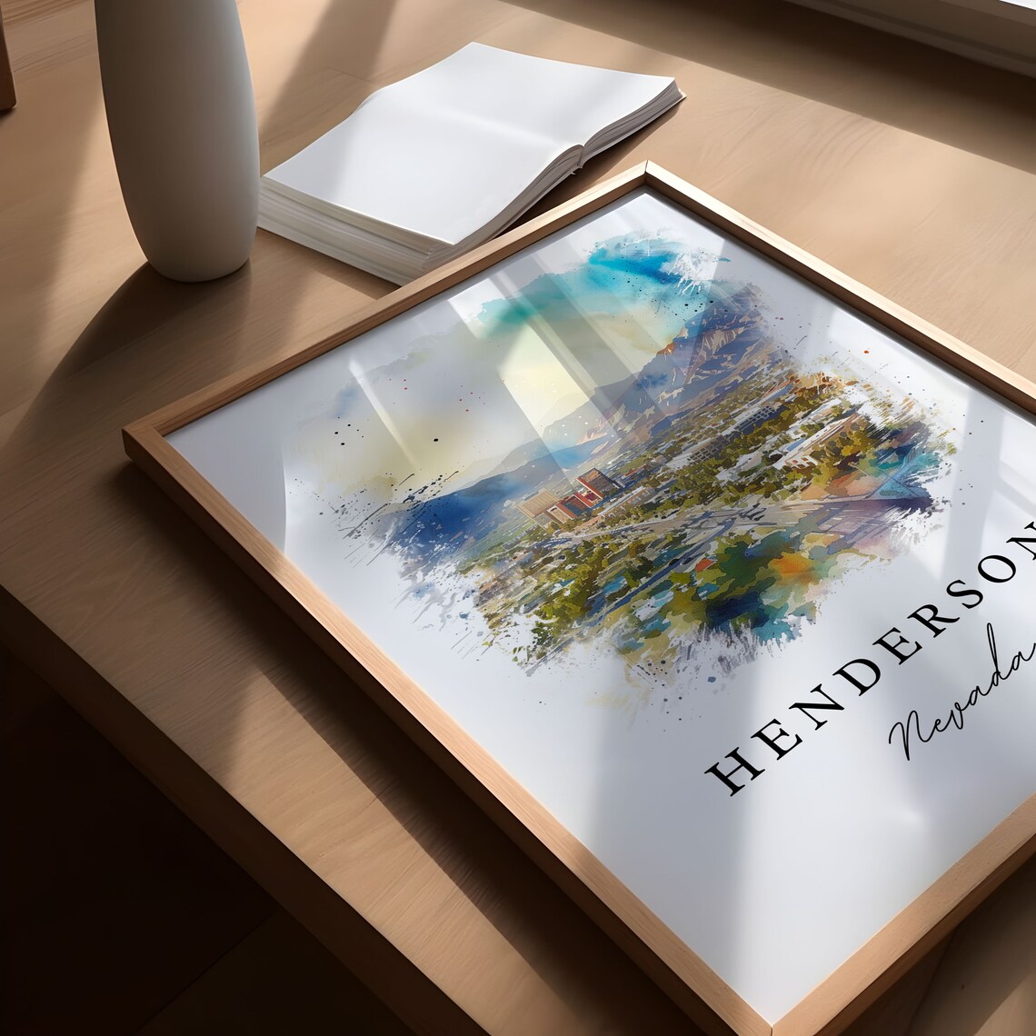 Henderson Nevada Desert City Mountains Watercolor Travel Poster - Image 5