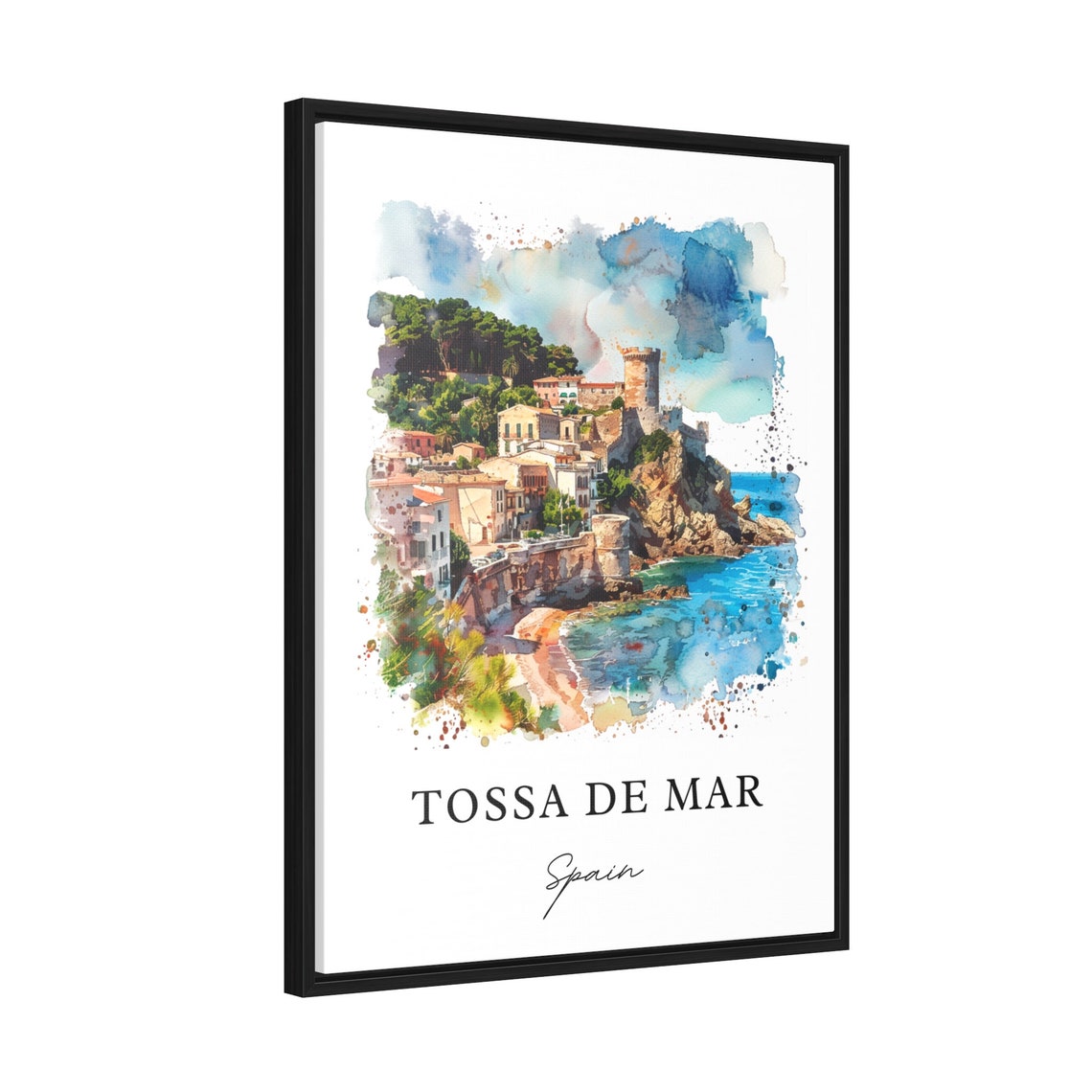 Tossa de Mar Spain Medieval Tower Coastal Watercolor Beach Poster - Image 2