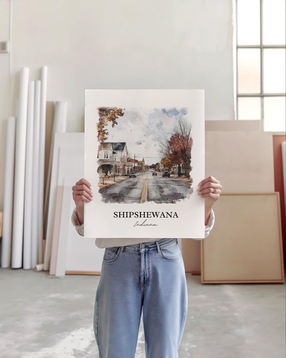 Shipshewana Indiana Main Street Autumn Watercolor Travel Gift Poster - Image 5
