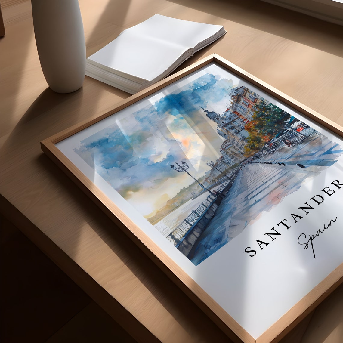 Santander Spain Waterfront Promenade Watercolor Travel Poster - Image 5