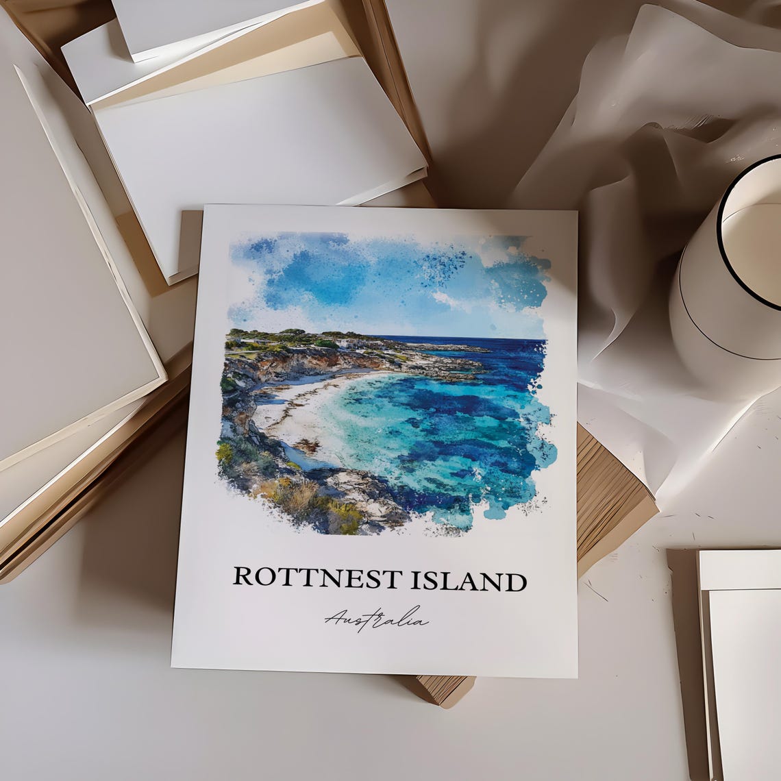 Rottnest Island Australia Coral Cove Cliffs Watercolor Poster - Image 3