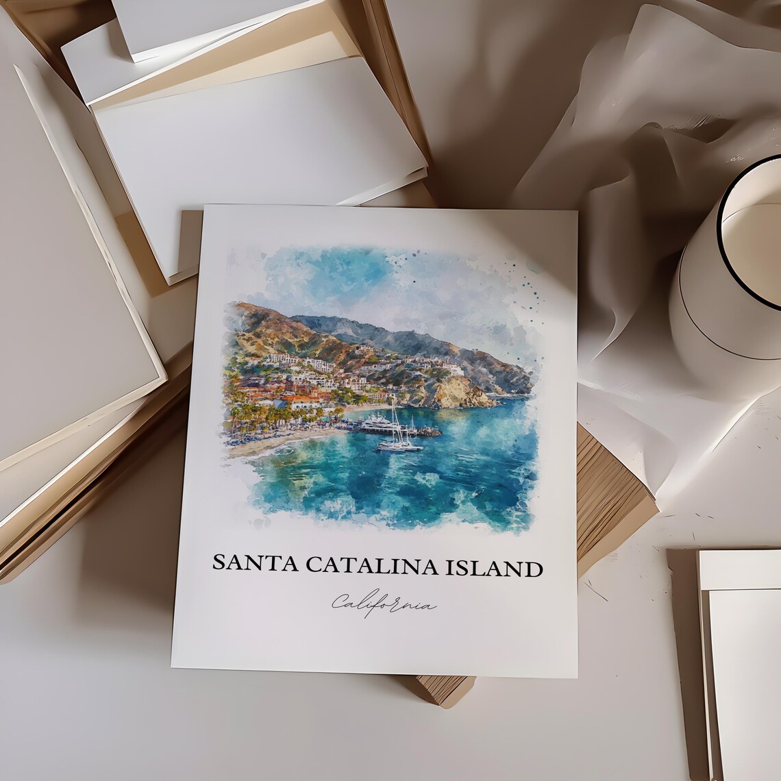 Santa Catalina Island California Avalon Bay Watercolor Travel Poster - Image 2