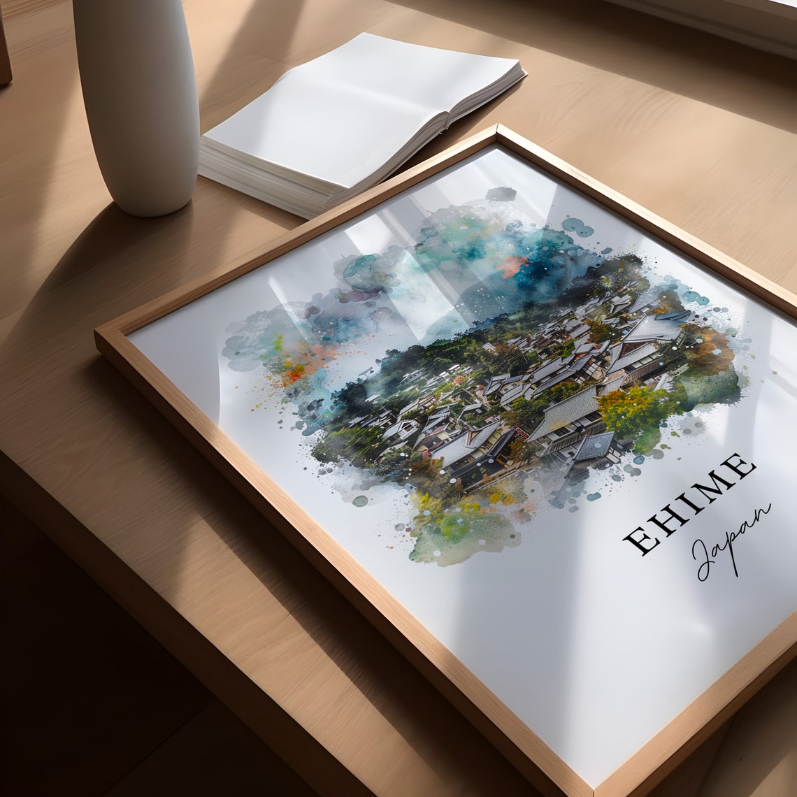 Ehime Japan Traditional Village Hillside Watercolor Travel Poster - Image 5