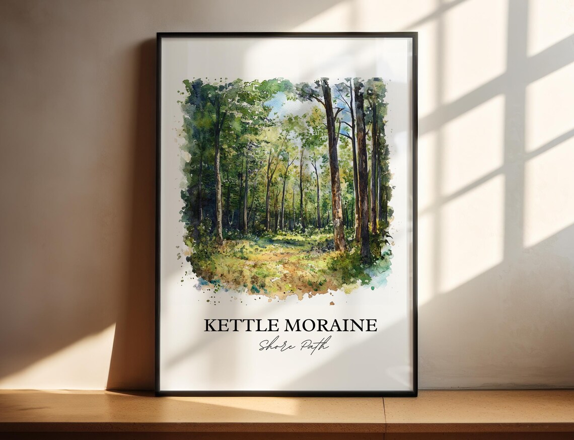 Kettle Moraine Shore Path Watercolor Forest Trail Green Trees Poster