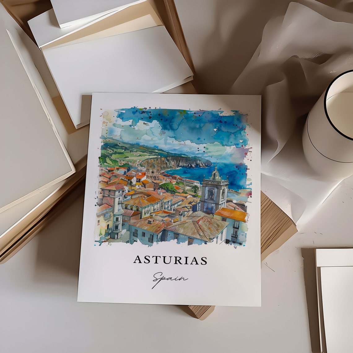 Asturias Spain Watercolor Travel Poster, Housewarming - Image 6