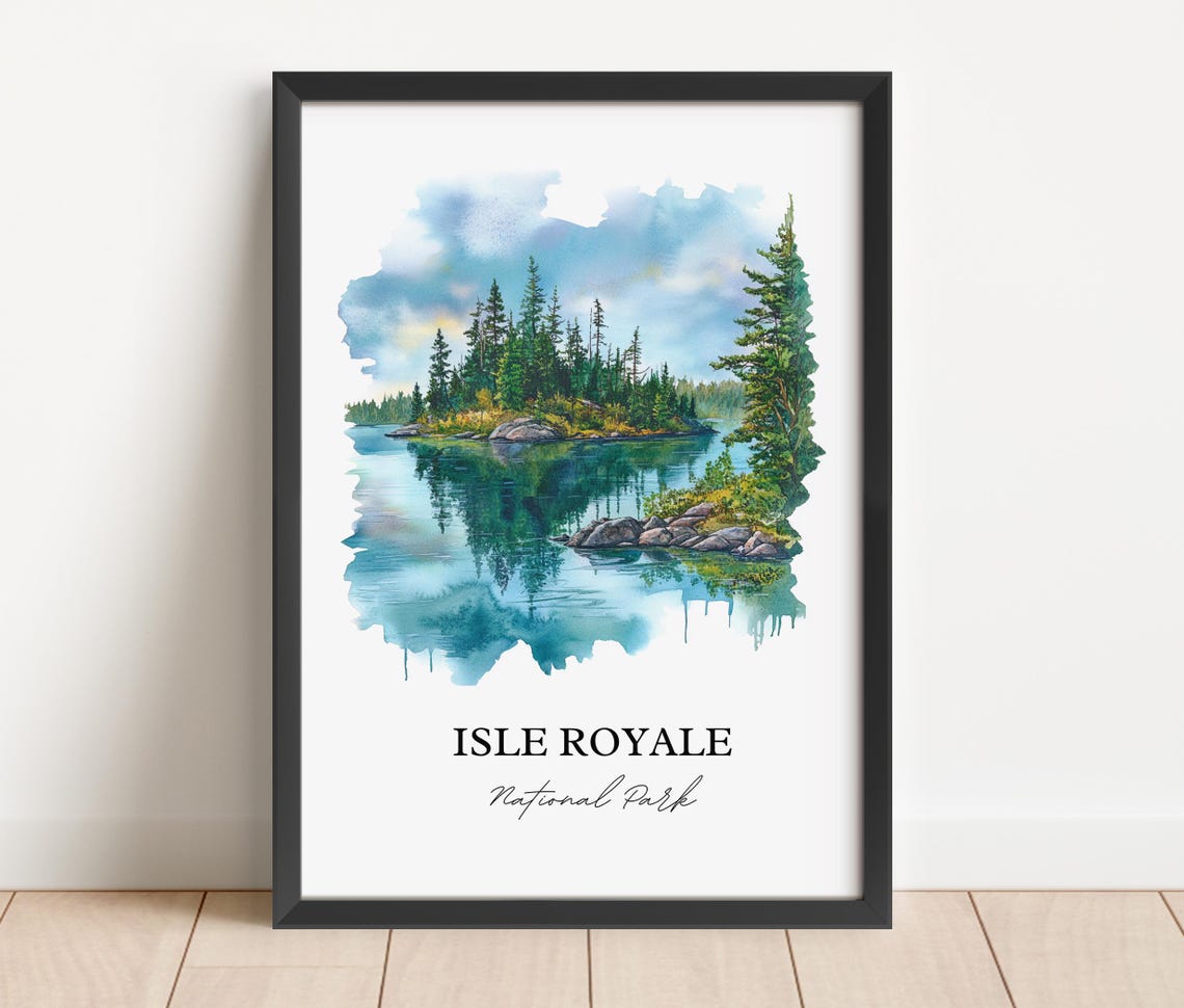 Isle Royale National Park Michigan Watercolor Island Lake Poster