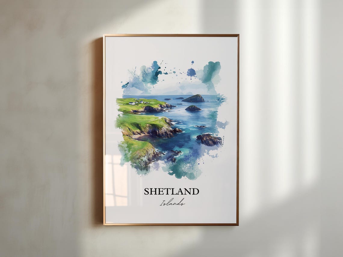 Shetland Islands Scotland Watercolor Cliffs Coastline Poster - Image 4